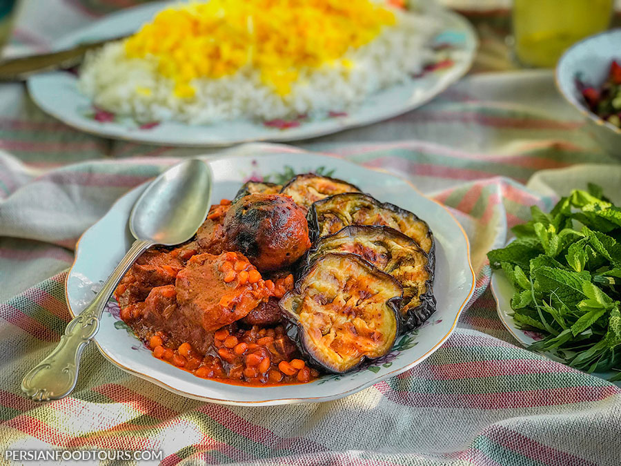 Gheimeh Bademjan stew | Persian aubergines and split peas