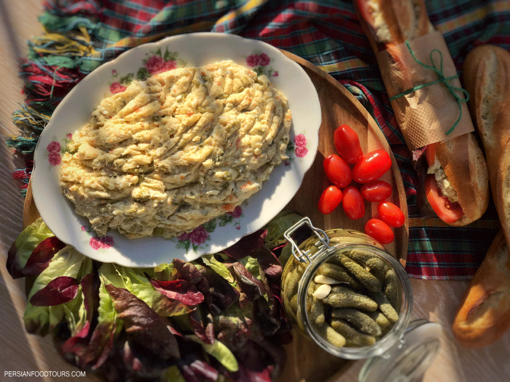 Served Salad Olivieh - Persian Chicken Salad